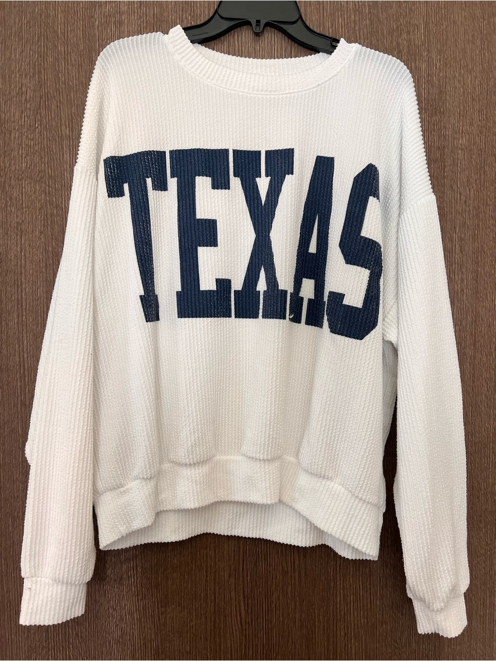 BUCKETLIST White Waffle Knit Sweatshirt with Navy TEXAS Graphic